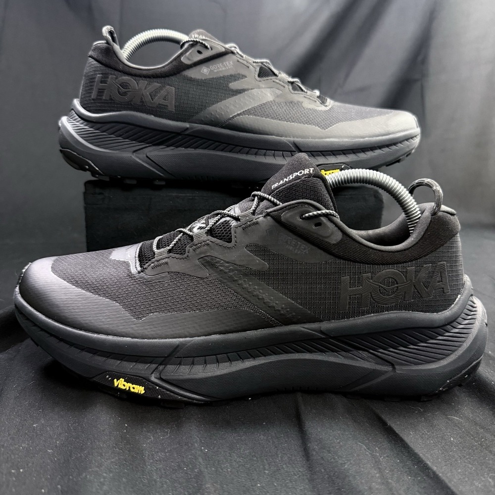 Hoka One One Transport GTX Men Size 10D Triple Black Trail Shoes 1133957F BLCKB